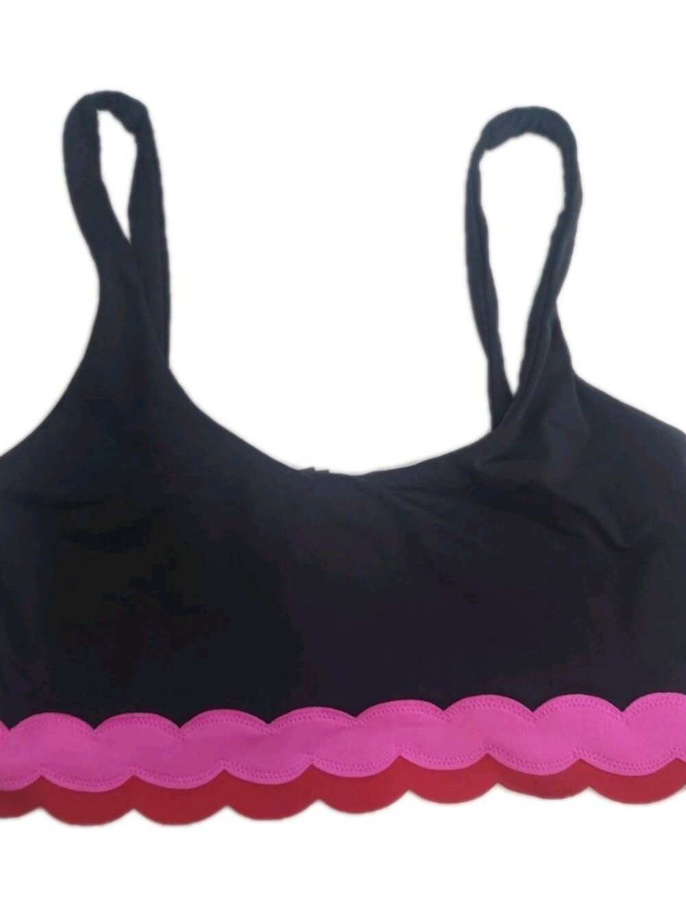 Beach Riot Bikini Top Women's Medium Black Pink & Red Scalloped Scoop Neck